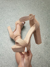 Women Buckle Decor Platform Chunky Heeled Sandals, Elegant Black Faux Suede Ankle Strap Sandals For Summer